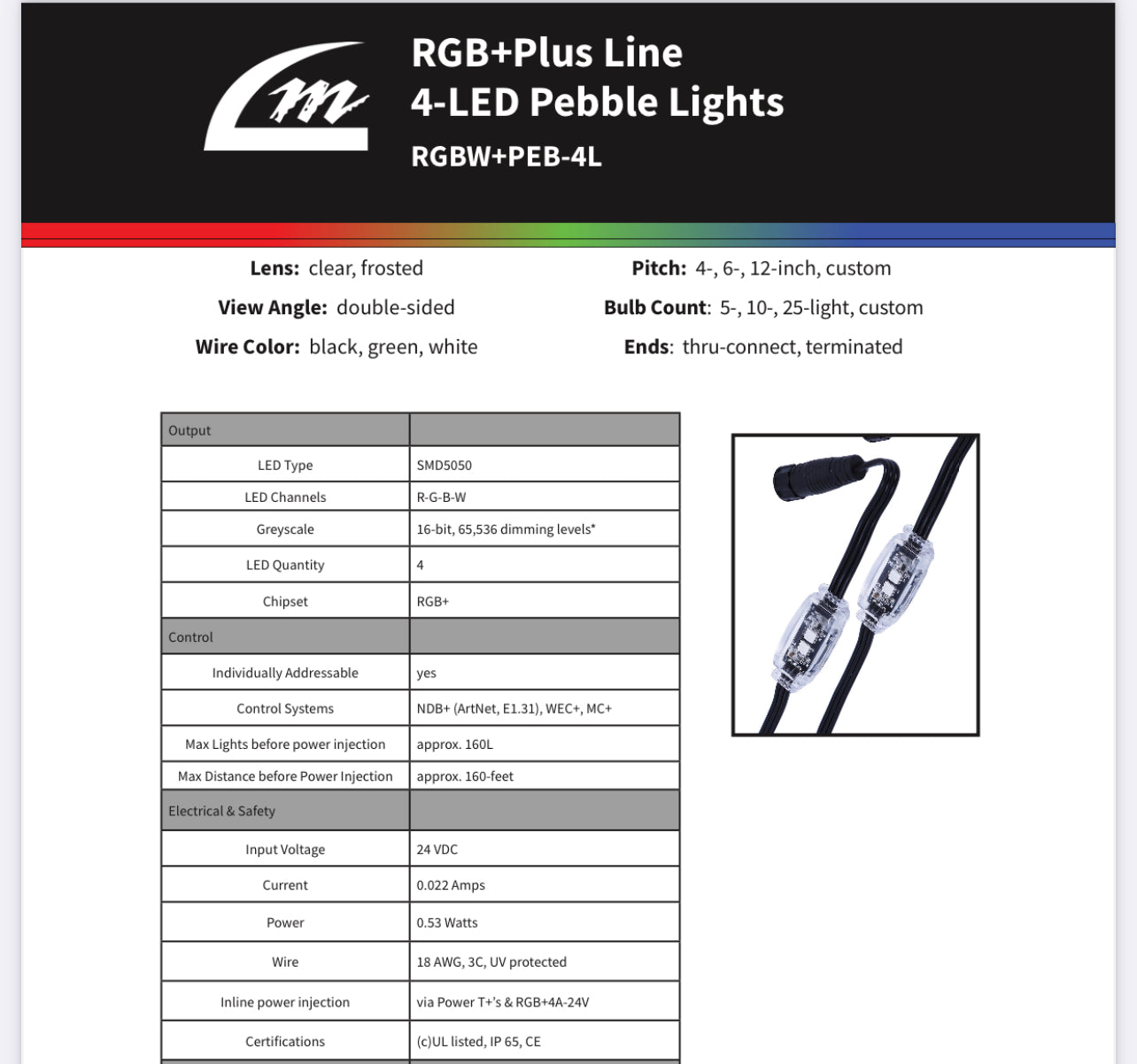 RGBW+2 Pebble Lights 4 pin (12 inch spacing)